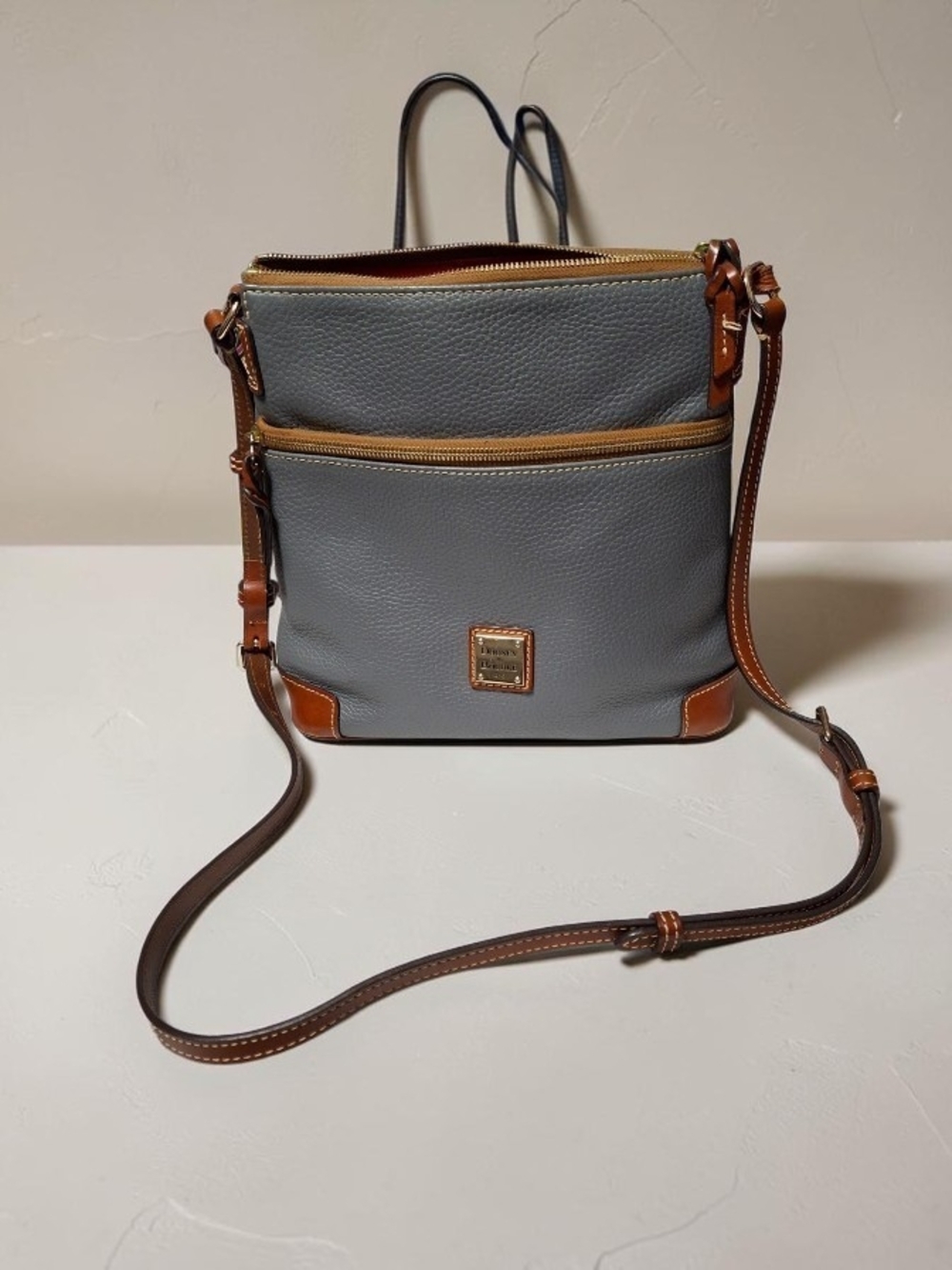 Dooney & Bourke Gray Crossbody with Brown Trim